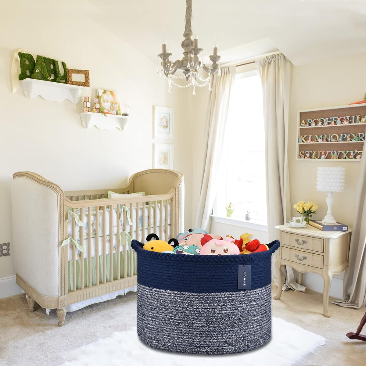 XXXLarge Woven Blanket & Laundry Basket, 87L, White & Gradient Brown