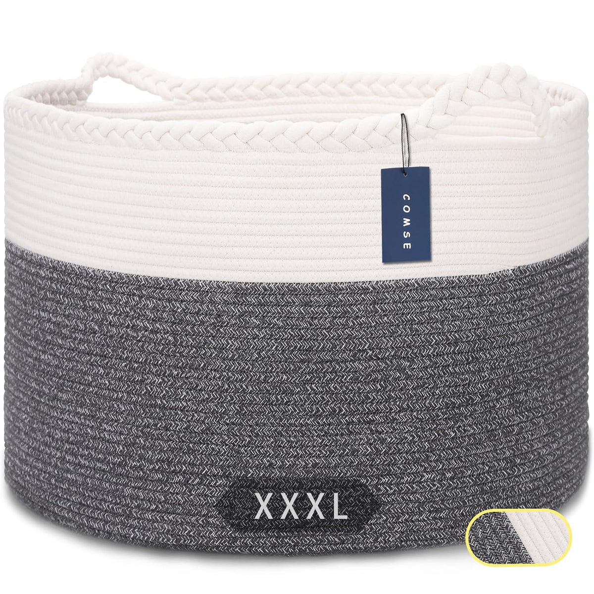 XXXLarge Woven Blanket & Laundry Basket, 87L, White & Gradient Brown