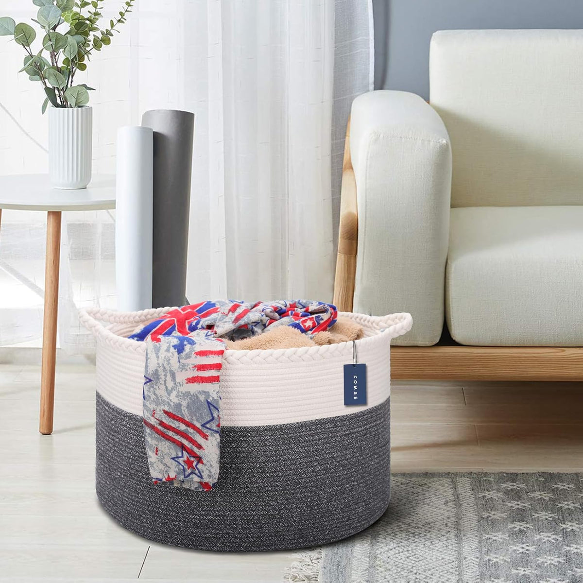 XXXLarge Woven Blanket & Laundry Basket, 87L, White & Gradient Brown