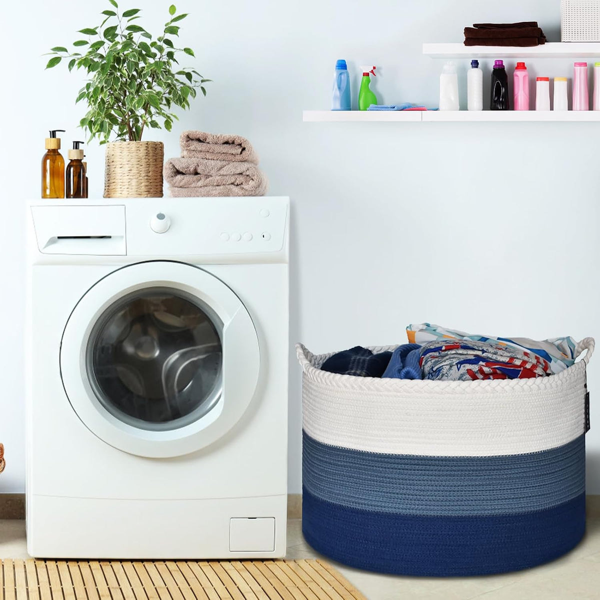 XXXLarge Woven Blanket & Laundry Basket, 87L, White & Gradient Brown