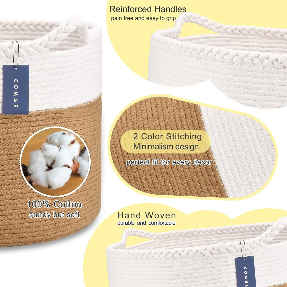 XXXLarge Woven Blanket & Laundry Basket, 87L, White & Gradient Brown