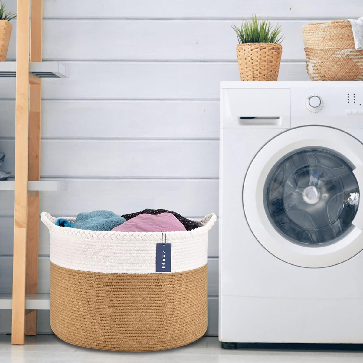 XXXLarge Woven Blanket & Laundry Basket, 87L, White & Gradient Brown