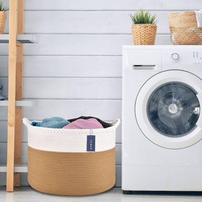 XXXLarge Woven Blanket & Laundry Basket, 87L, White & Gradient Brown
