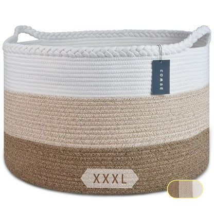 XXXLarge Woven Blanket & Laundry Basket, 87L, White & Gradient Brown