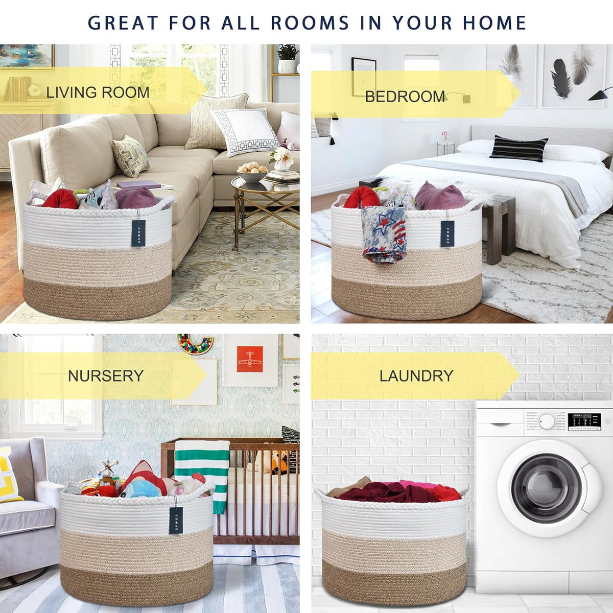 XXXLarge Woven Blanket & Laundry Basket, 87L, White & Gradient Brown