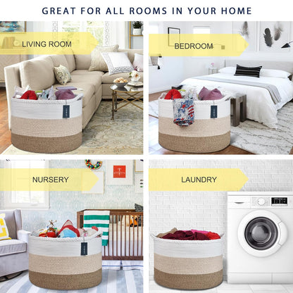 XXXLarge Woven Blanket & Laundry Basket, 87L, White & Gradient Brown