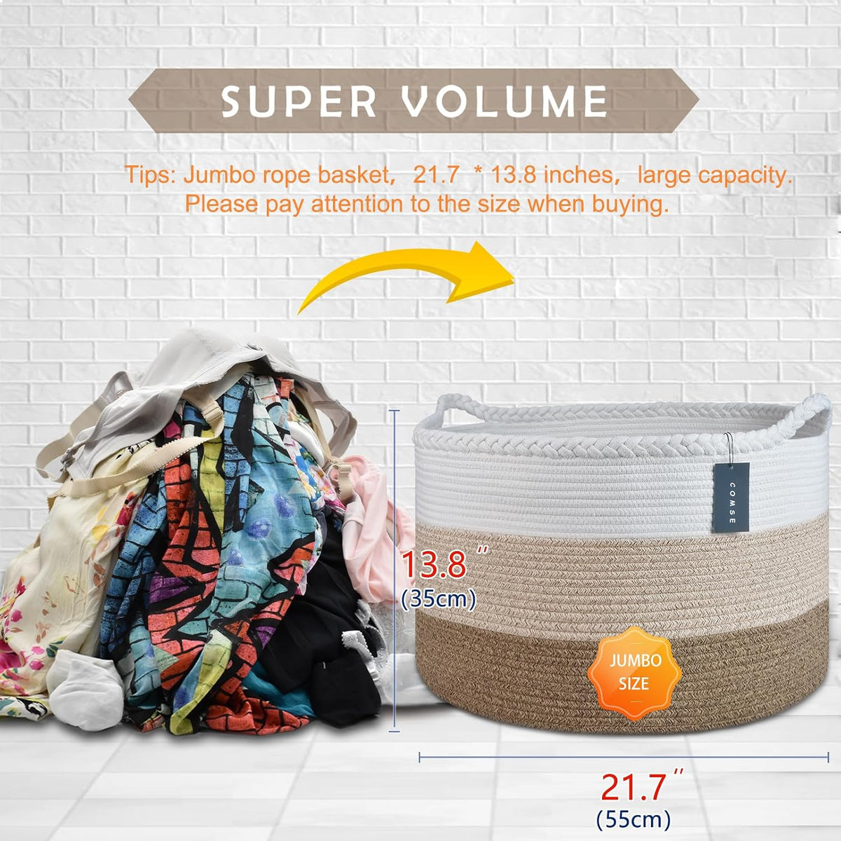 XXXLarge Woven Blanket & Laundry Basket, 87L, White & Gradient Brown