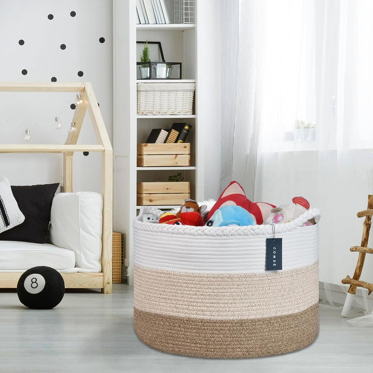 XXXLarge Woven Blanket & Laundry Basket, 87L, White & Gradient Brown