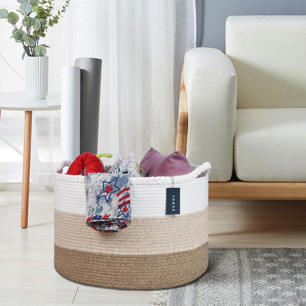 XXXLarge Woven Blanket & Laundry Basket, 87L, White & Gradient Brown