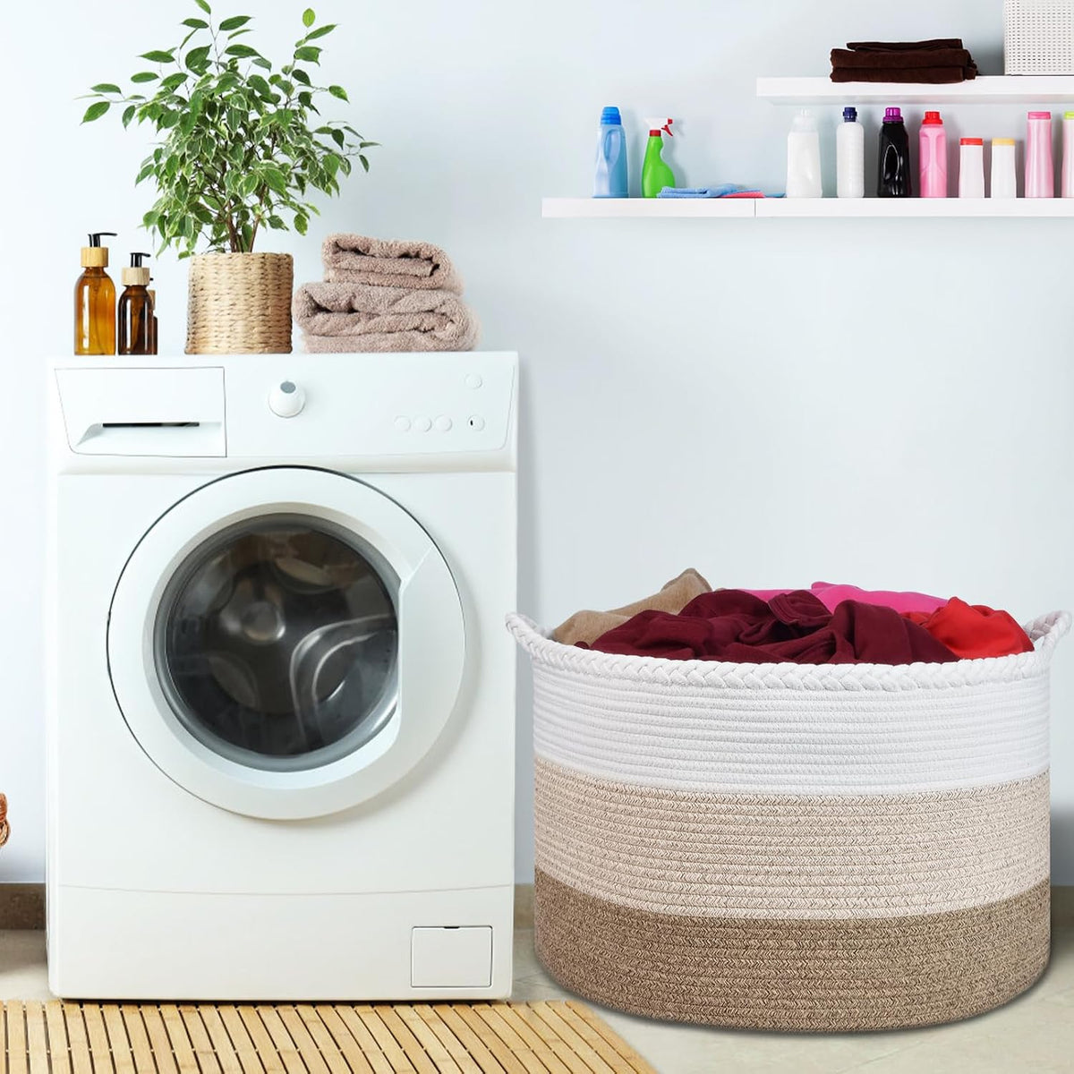XXXLarge Woven Blanket & Laundry Basket, 87L, White & Gradient Brown