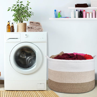 XXXLarge Woven Blanket & Laundry Basket, 87L, White & Gradient Brown