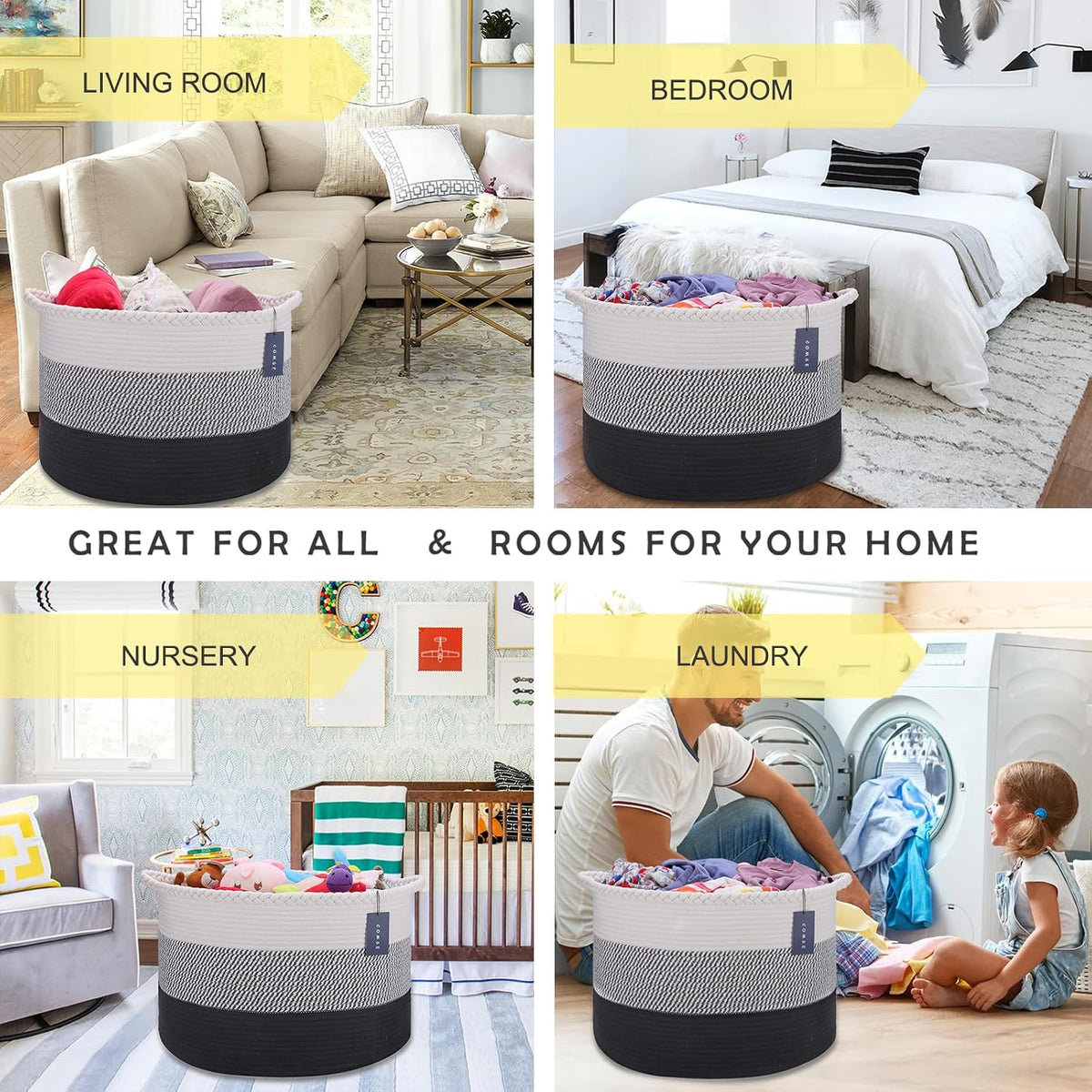 XXXLarge Woven Blanket & Laundry Basket, 87L, White & Gradient Brown