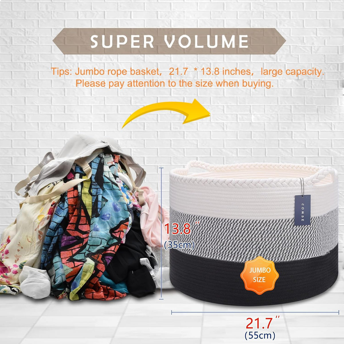 XXXLarge Woven Blanket & Laundry Basket, 87L, White & Gradient Brown