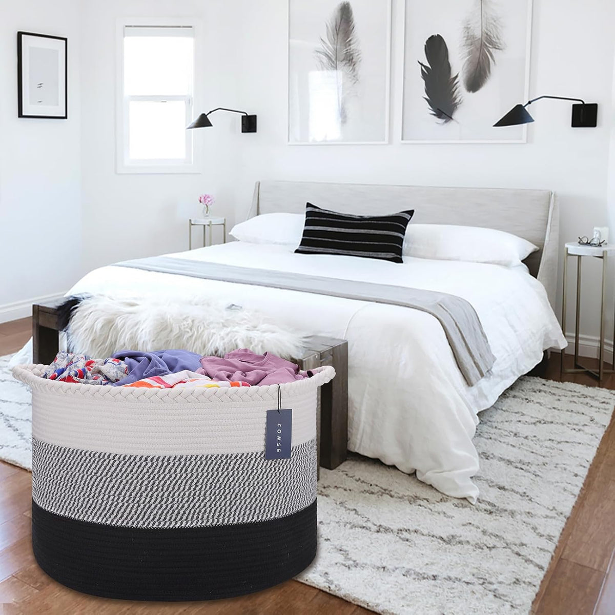 XXXLarge Woven Blanket & Laundry Basket, 87L, White & Gradient Brown
