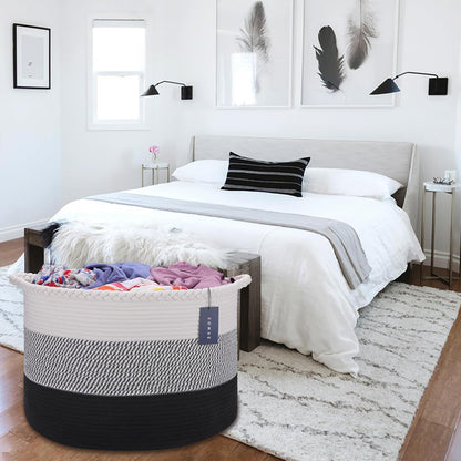 XXXLarge Woven Blanket & Laundry Basket, 87L, White & Gradient Brown