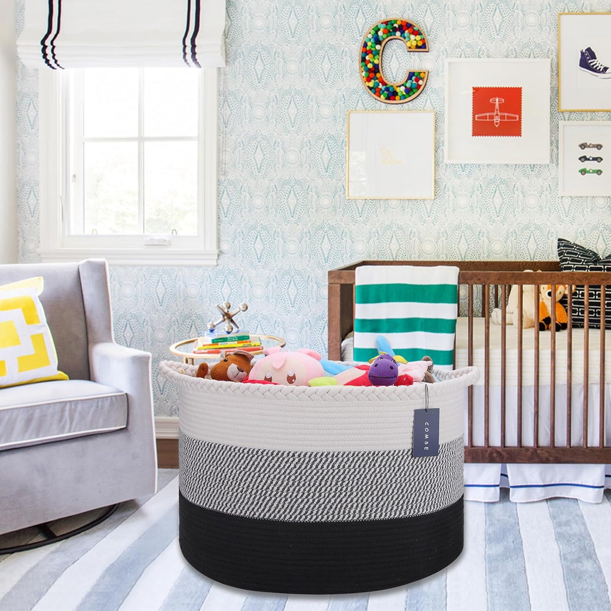 XXXLarge Woven Blanket & Laundry Basket, 87L, White & Gradient Brown