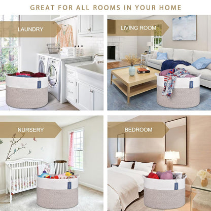 XXXLarge Woven Blanket & Laundry Basket, 87L, White & Gradient Brown