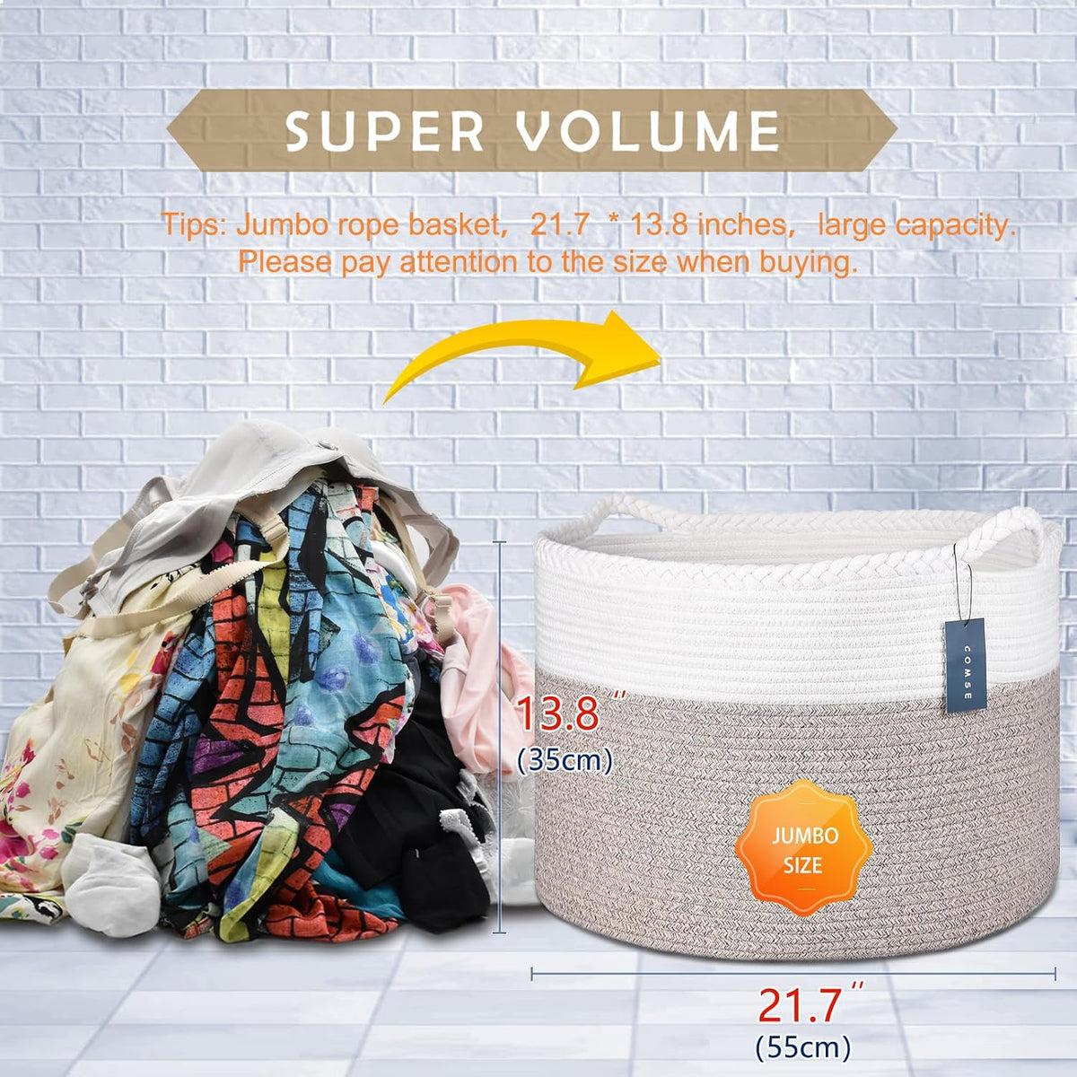 XXXLarge Woven Blanket & Laundry Basket, 87L, White & Gradient Brown