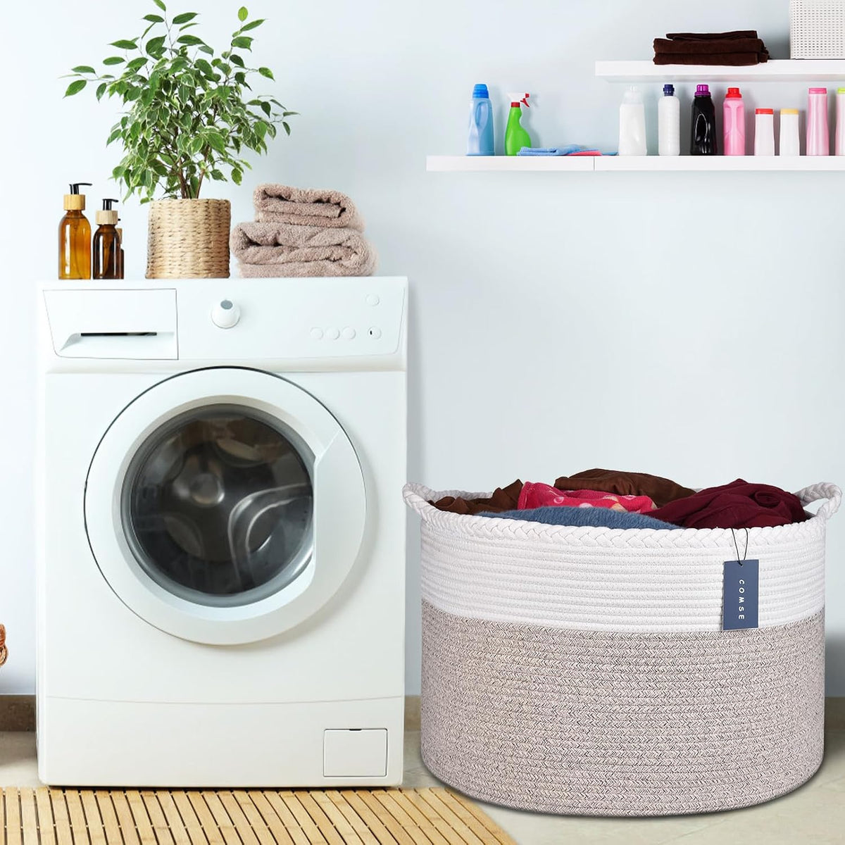 XXXLarge Woven Blanket & Laundry Basket, 87L, White & Gradient Brown