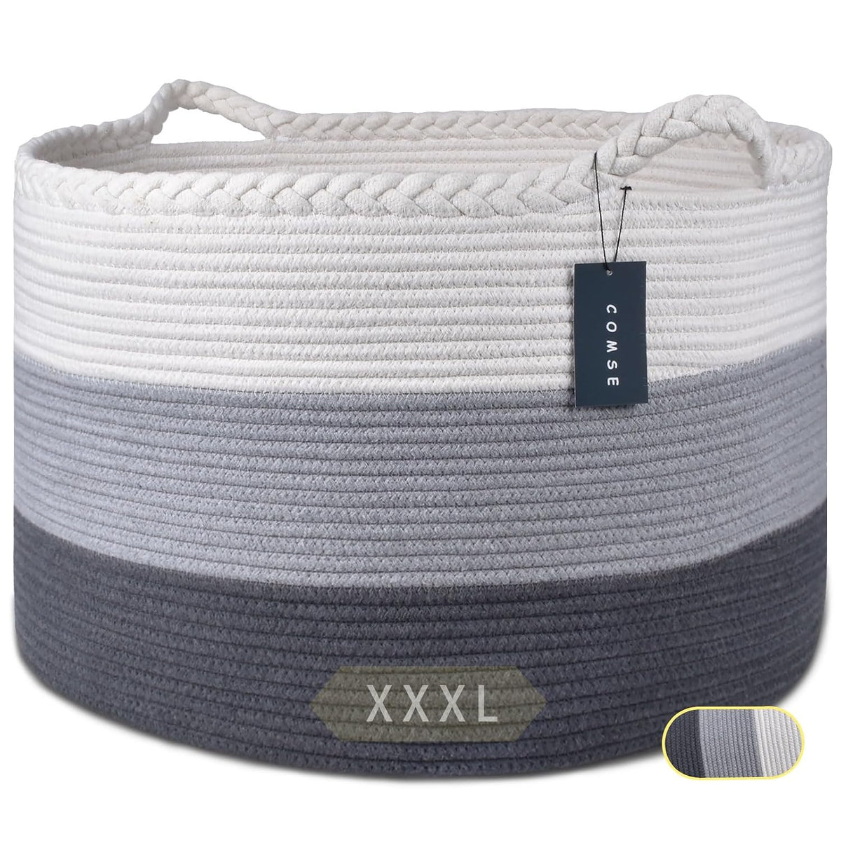 XXXLarge Woven Blanket & Laundry Basket, 87L, White & Gradient Brown