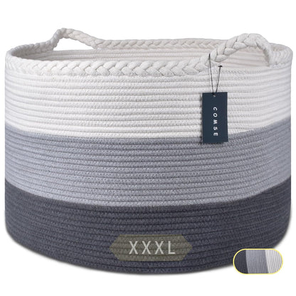 XXXLarge Woven Blanket & Laundry Basket, 87L, White & Gradient Brown