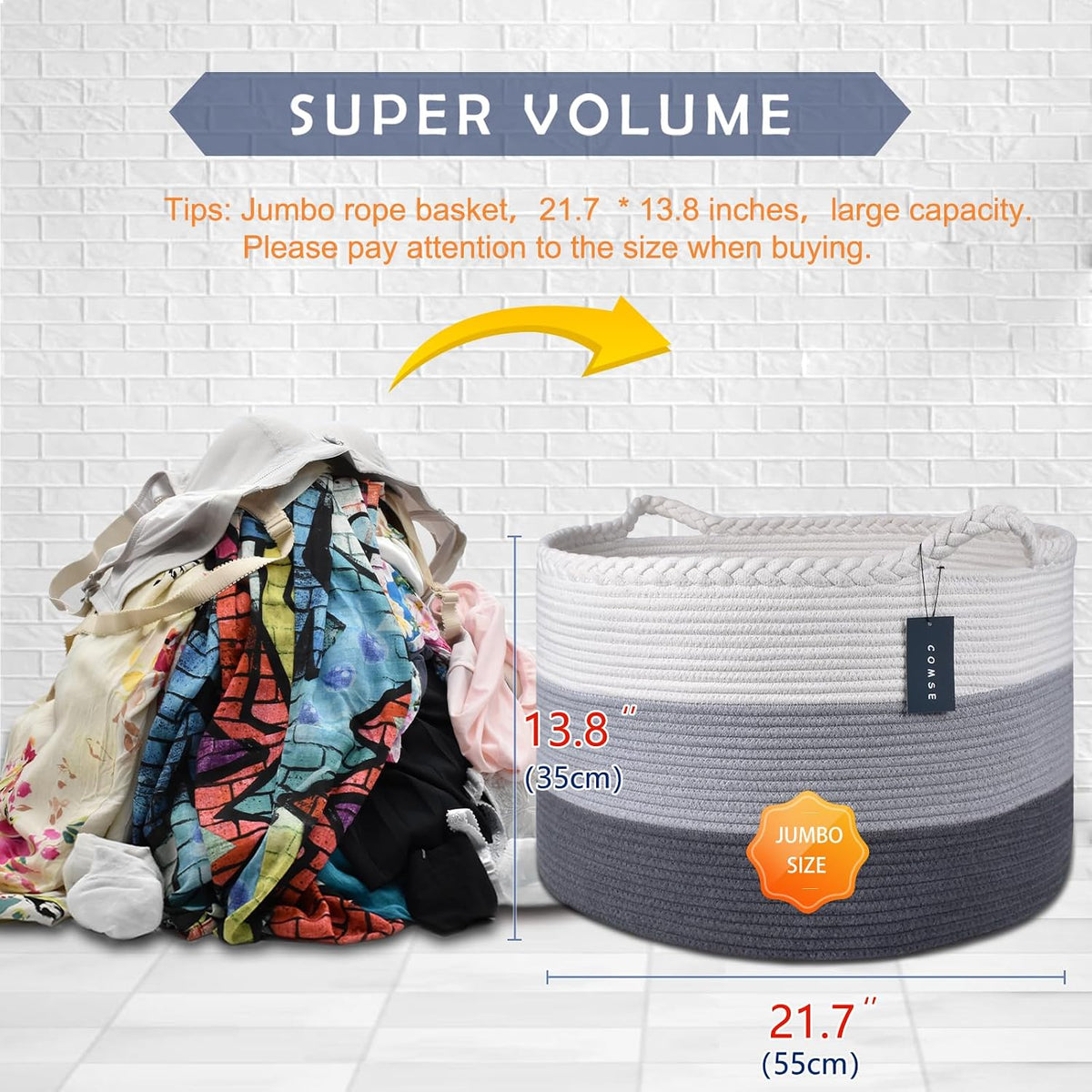 XXXLarge Woven Blanket & Laundry Basket, 87L, White & Gradient Brown