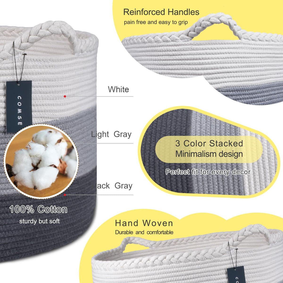 XXXLarge Woven Blanket & Laundry Basket, 87L, White & Gradient Brown