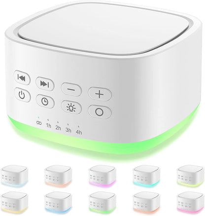 White Noise Machine 10 Colors Lights and 25 Soothing Sounds Sleep Sound Machine with 5 Timers with Memory Feature Portable Sound Machine for Baby Adults. (White)