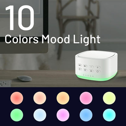 White Noise Machine 10 Colors Lights and 25 Soothing Sounds Sleep Sound Machine with 5 Timers with Memory Feature Portable Sound Machine for Baby Adults. (White)