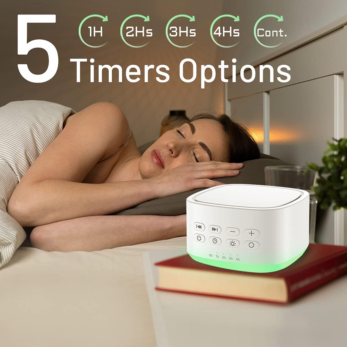 White Noise Machine 10 Colors Lights and 25 Soothing Sounds Sleep Sound Machine with 5 Timers with Memory Feature Portable Sound Machine for Baby Adults. (White)
