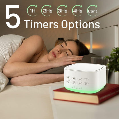 White Noise Machine 10 Colors Lights and 25 Soothing Sounds Sleep Sound Machine with 5 Timers with Memory Feature Portable Sound Machine for Baby Adults. (White)
