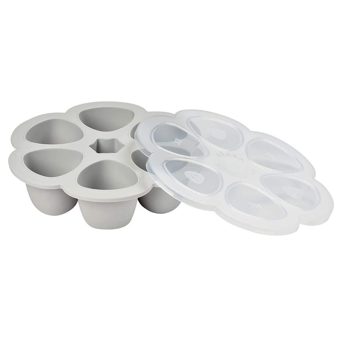 BEABA Multiportions Premium Quality Silicone Baby Food Storage Container, Baby Food Freezer Tray with Clip-On Lid, Oven and Freezer Safe, Made in Italy, Cloud, 5 oz