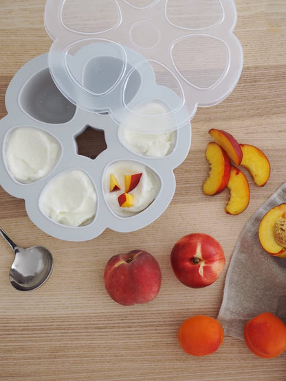 BEABA Multiportions Premium Quality Silicone Baby Food Storage Container, Baby Food Freezer Tray with Clip-On Lid, Oven and Freezer Safe, Made in Italy, Cloud, 5 oz