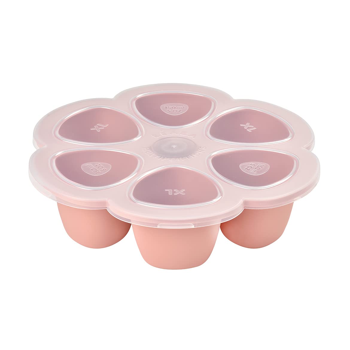 BEABA Multiportions Premium Quality Silicone Baby Food Storage Container, Baby Food Freezer Tray with Clip-On Lid, Oven and Freezer Safe, Made in Italy, Cloud, 5 oz