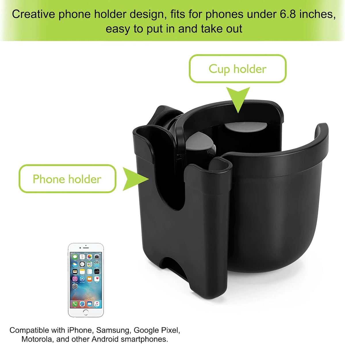 Stroller Cup Holder with Phone Holder, Bike Cup Holder, Universal Cup Holder for Uppababy Nuna Strollers, 2-in-1 Drinks Holder for Walker, Wheelchair, Scooter - Colors B