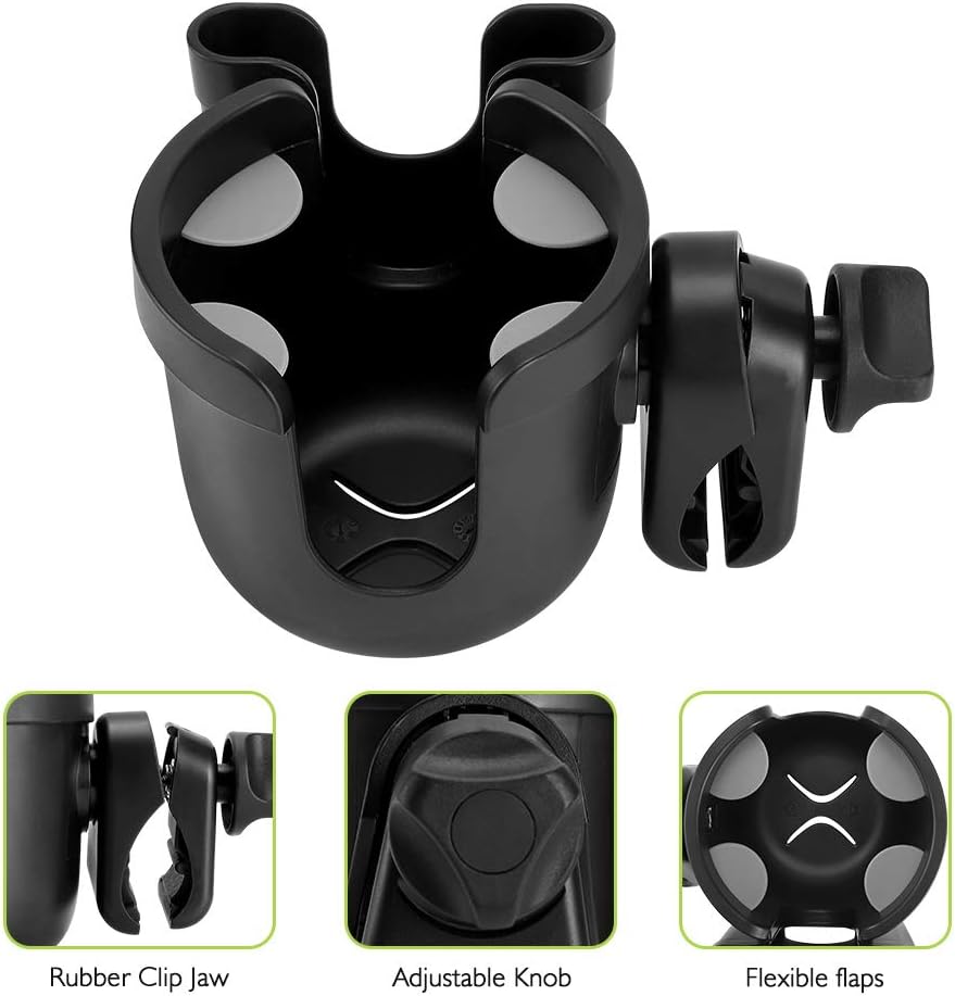 Stroller Cup Holder with Phone Holder, Bike Cup Holder, Universal Cup Holder for Uppababy Nuna Strollers, 2-in-1 Drinks Holder for Walker, Wheelchair, Scooter - Colors B