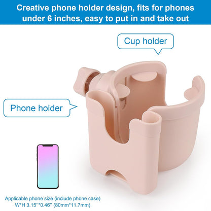 Stroller Cup Holder with Phone Holder, Bike Cup Holder, Universal Cup Holder for Uppababy Nuna Strollers, 2-in-1 Drinks Holder for Walker, Wheelchair, Scooter - Colors B