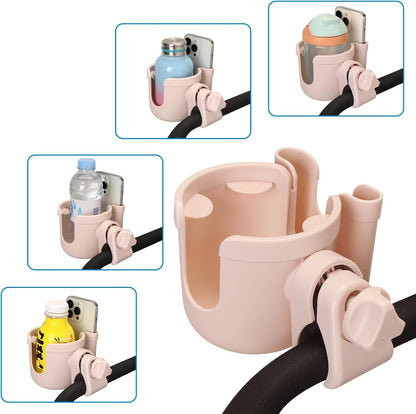 Stroller Cup Holder with Phone Holder, Bike Cup Holder, Universal Cup Holder for Uppababy Nuna Strollers, 2-in-1 Drinks Holder for Walker, Wheelchair, Scooter - Colors B
