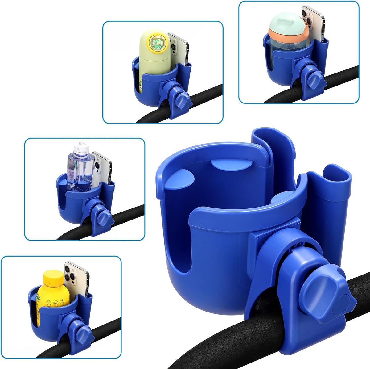 Stroller Cup Holder with Phone Holder, Bike Cup Holder, Universal Cup Holder for Uppababy Nuna Strollers, 2-in-1 Drinks Holder for Walker, Wheelchair, Scooter - Colors B