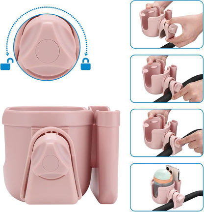 Stroller Cup Holder with Phone Holder, Bike Cup Holder, Universal Cup Holder for Uppababy Nuna Strollers, 2-in-1 Drinks Holder for Walker, Wheelchair, Scooter - Colors B