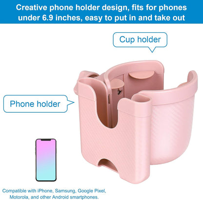 Stroller Cup Holder with Phone Holder, Bike Cup Holder, Universal Cup Holder for Uppababy Nuna Strollers, 2-in-1 Drinks Holder for Walker, Wheelchair, Scooter - Colors B