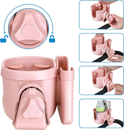 Stroller Cup Holder with Phone Holder, Bike Cup Holder, Universal Cup Holder for Uppababy Nuna Strollers, 2-in-1 Drinks Holder for Walker, Wheelchair, Scooter - Colors B