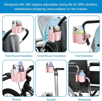 Stroller Cup Holder with Phone Holder, Bike Cup Holder, Universal Cup Holder for Uppababy Nuna Strollers, 2-in-1 Drinks Holder for Walker, Wheelchair, Scooter - Colors B
