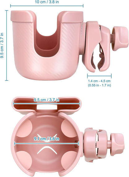 Stroller Cup Holder with Phone Holder, Bike Cup Holder, Universal Cup Holder for Uppababy Nuna Strollers, 2-in-1 Drinks Holder for Walker, Wheelchair, Scooter - Colors B