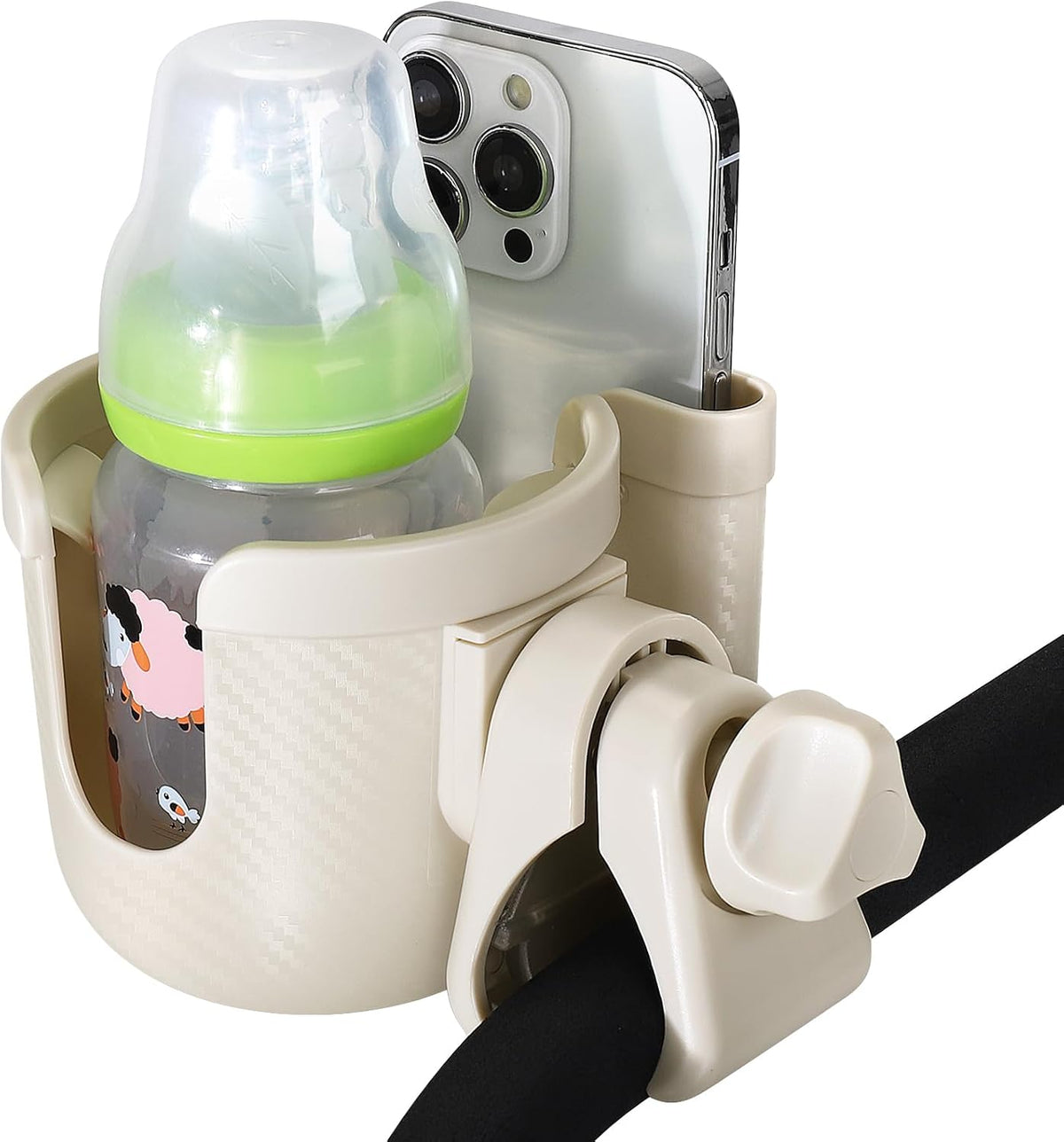 Stroller Cup Holder with Phone Holder, Bike Cup Holder, Universal Cup Holder for Uppababy Nuna Strollers, 2-in-1 Drinks Holder for Walker, Wheelchair, Scooter - Colors B