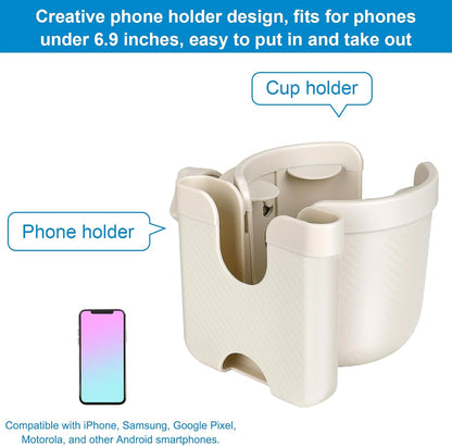 Stroller Cup Holder with Phone Holder, Bike Cup Holder, Universal Cup Holder for Uppababy Nuna Strollers, 2-in-1 Drinks Holder for Walker, Wheelchair, Scooter - Colors B