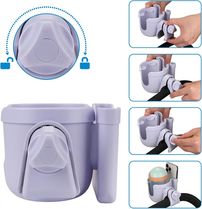 Stroller Cup Holder with Phone Holder, Bike Cup Holder, Universal Cup Holder for Uppababy Nuna Strollers, 2-in-1 Drinks Holder for Walker, Wheelchair, Scooter - Colors B