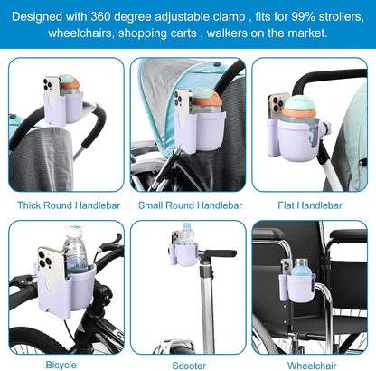 Stroller Cup Holder with Phone Holder, Bike Cup Holder, Universal Cup Holder for Uppababy Nuna Strollers, 2-in-1 Drinks Holder for Walker, Wheelchair, Scooter - Colors B