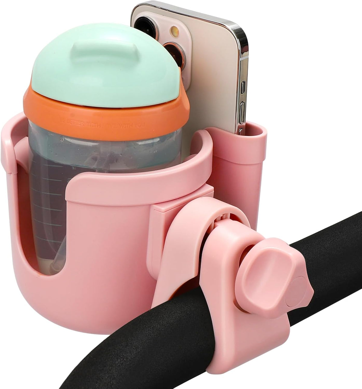 Stroller Cup Holder with Phone Holder, Bike Cup Holder, Universal Cup Holder for Uppababy Nuna Strollers, 2-in-1 Drinks Holder for Walker, Wheelchair, Scooter - Colors B