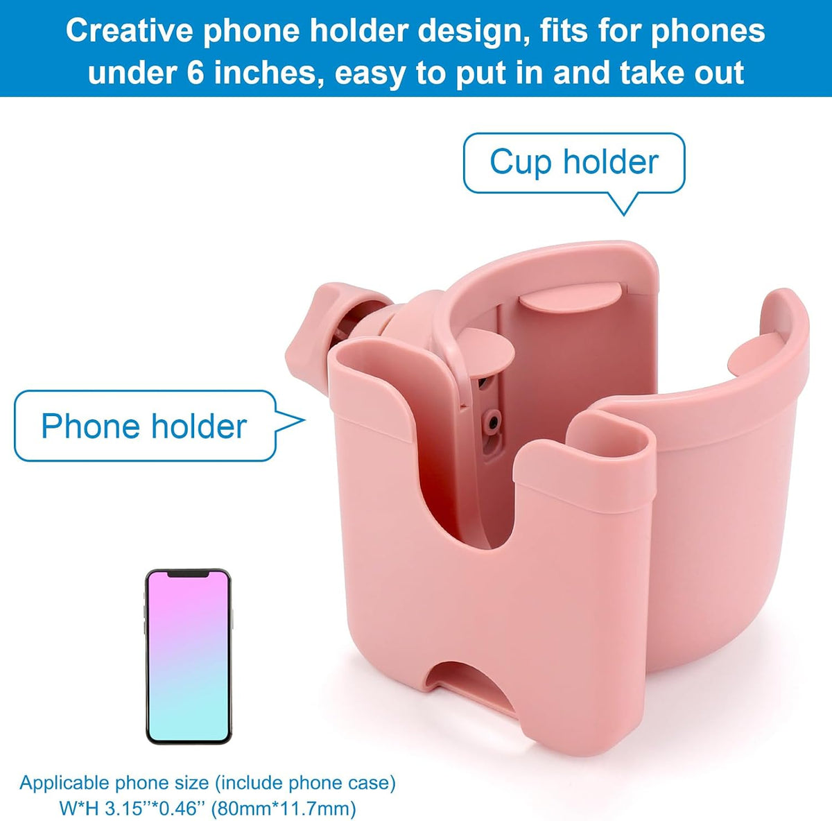 Stroller Cup Holder with Phone Holder, Bike Cup Holder, Universal Cup Holder for Uppababy Nuna Strollers, 2-in-1 Drinks Holder for Walker, Wheelchair, Scooter - Colors B